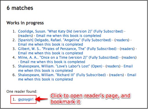 Screenshot LibriVox catalogue search results