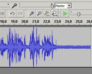 A waveform in Audacity showing significant noise present.